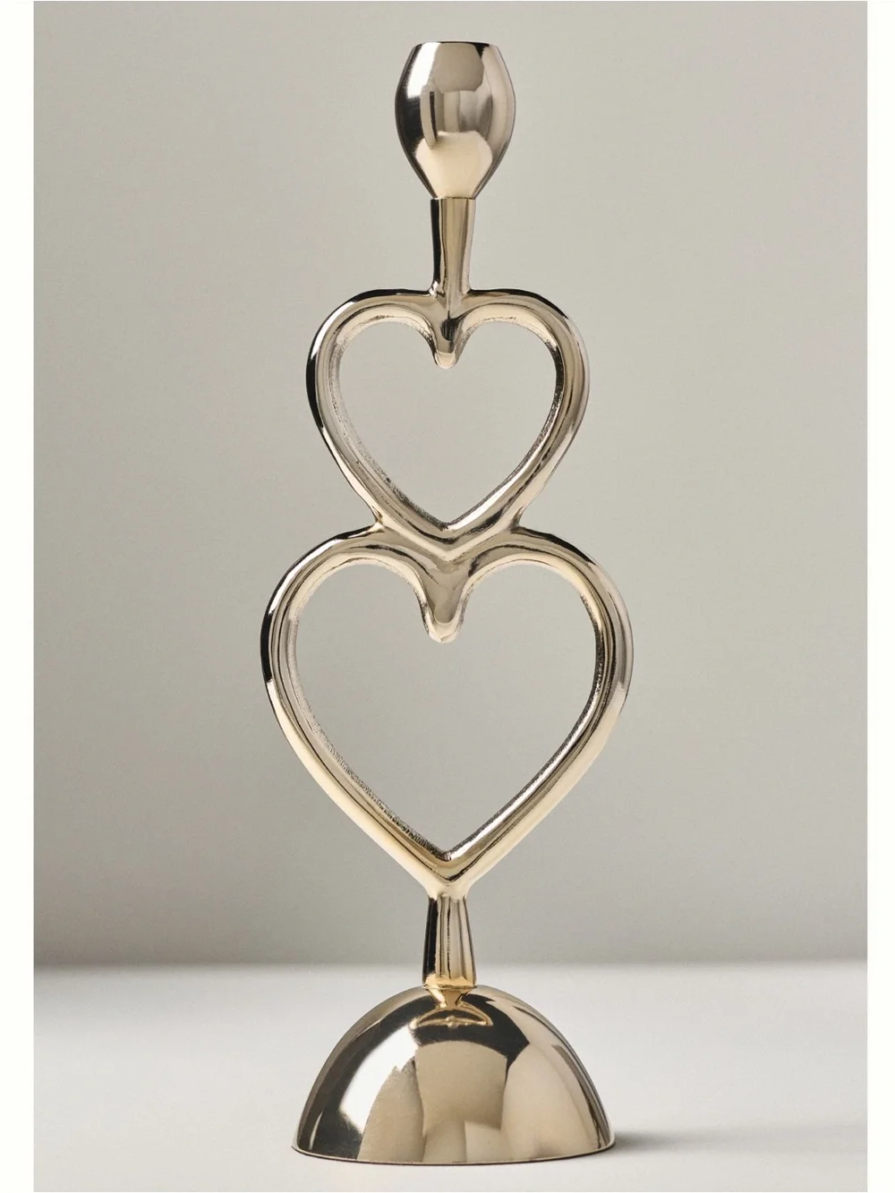 Anthropologie Gold Heart Candleholders Taper Candles New Champagne Stacked Heart